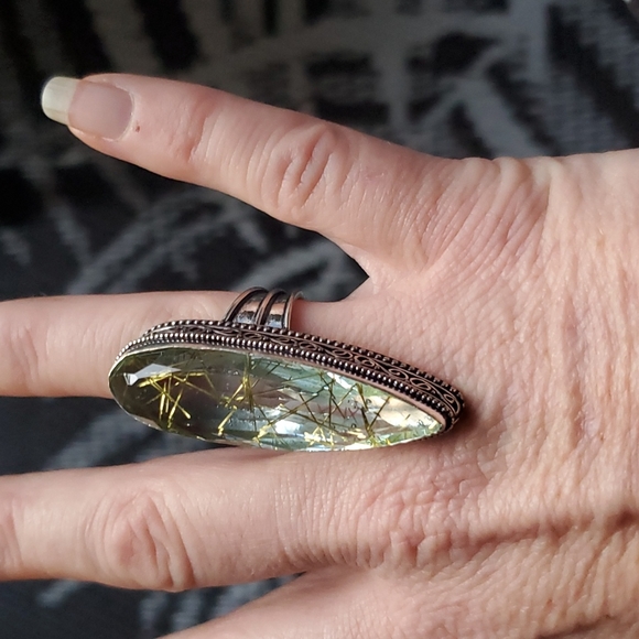 New Oversized Golden Rutile 925 Silver Ring. - Picture 13 of 16